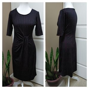 Retro black midi dress with hot pink polka dots slimmering size small